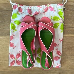 Lilly Pulitzer green pink preppy summer sandal wedge heels shoes size 8